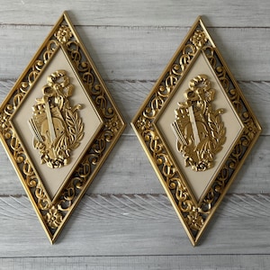 Vintage Wall Decor Dart Gold Wall Decor Set of Two Diamond Shaped Wall Hangings Vintage Wall Decor Gold Decor