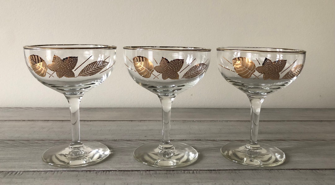 Vintage Libbey Wine Glasses Set of 3 Gold Rimmed Glasses With Gold