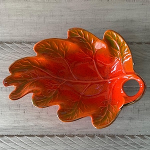Vintage Leaf Dish Vintage California Pottery Orange Glass Dish Vintage Decorative Dish Leaf Decor Retro Decor