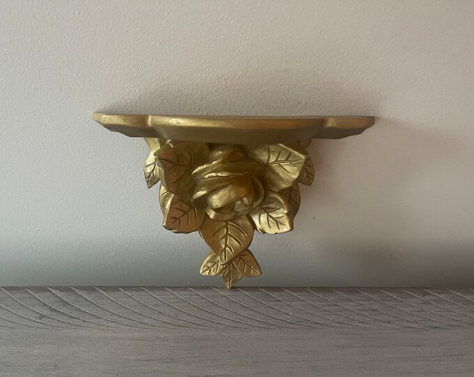 Vintage Gold Wall Shelf Gold Wall Decor Gold Rose Decor Vintage Wall