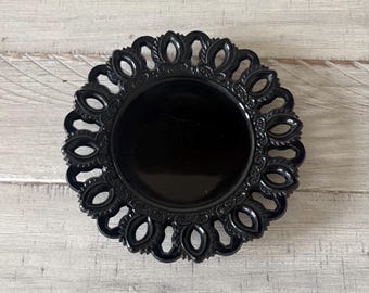Vintage Black Milk Glass Plate – Reticulated Lace Kitchen Decor