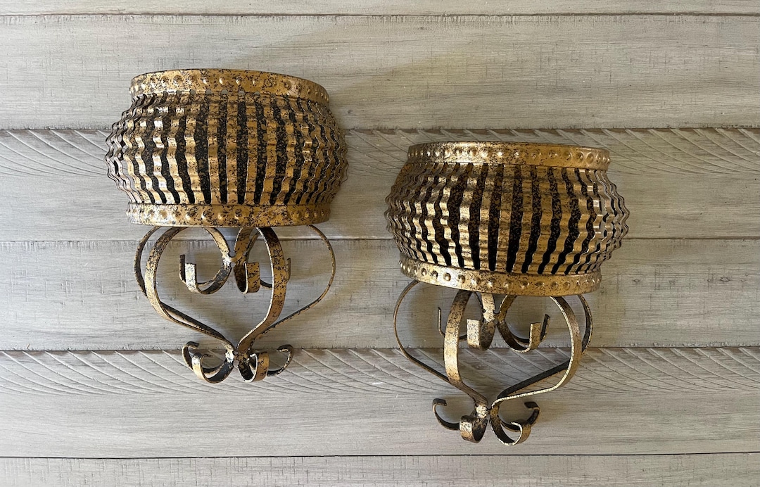 Vintage Gold Wall Planter Gold Metal Wall Planters by Home Interiors