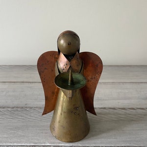 Vintage Brass & Copper Angel Candle Holder - Christmas Decor