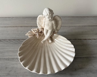 Vintage Ivory Ceramic Cherub Soap Dish Bathroom Decor