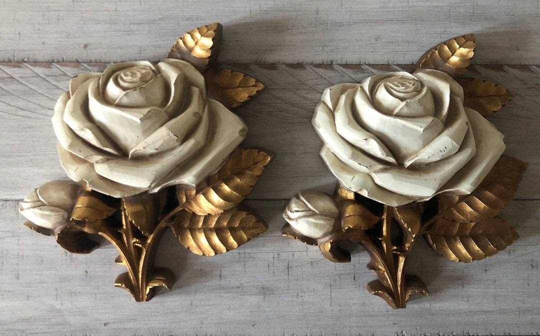 Vintage Wall Decor Homeco Roses Gold and Cream Rose Wall Etsy