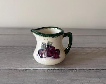 Vintage Ceramic Creamer: Plum Fruit with Green Trim Kitchen Decor