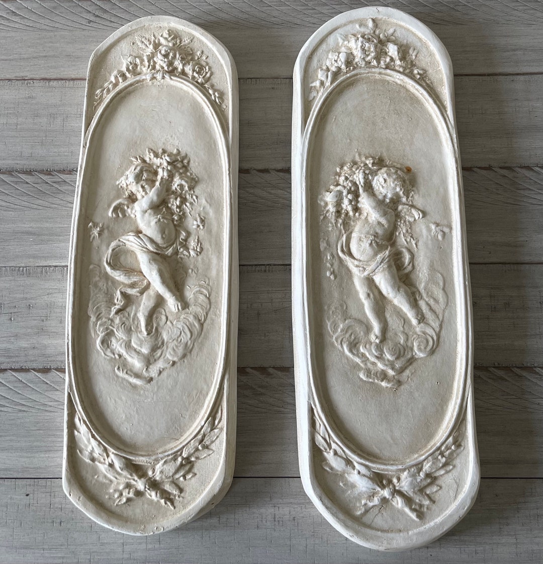 Vintage Cherub Wall Plaques Plaster Cherub Wall Decor Set of Etsy