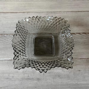 Vintage Glass Dish Smokey Gray Diamond Pattern Dish Table Decor Vintage Ruffled Dish Candy Dish