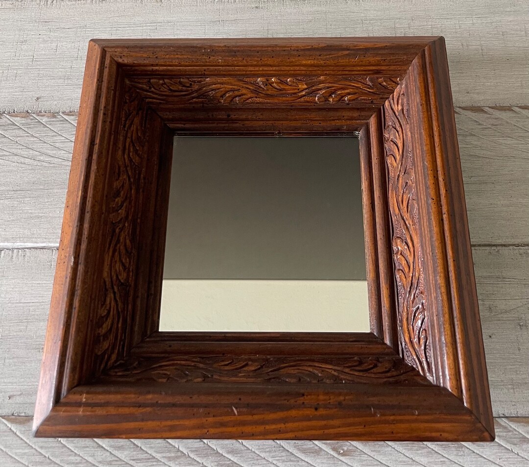 Vintage Wood Mirror With Brown Wood Vintage Wall Mirror Etsy