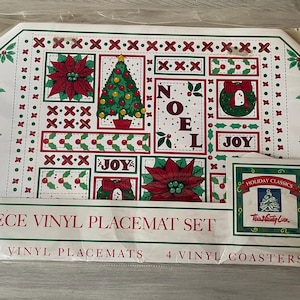 Vintage Christmas Vinyl Placemats & Coasters Set