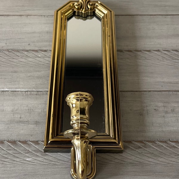 Vintage Gold Sconce with Mirror Hollywood Regency Decor Vintage Sconce Vintage Mirror Gold Wall Decor