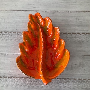 Vintage Leaf Dish Vintage California Pottery Orange Glass Dish Vintage Decorative Dish Leaf Decor Retro Orange