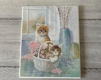 Vintage Kitten Wall Plaque, Cat Art Decor