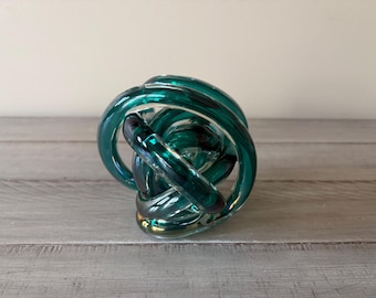 Vintage Teal Glass Knot Sculpture – Orbit Paperweight