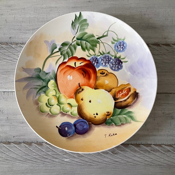 Vintage Hand Painted Fruit Plate Large Fruit Plate Hand Painted Fruit Kitchen Decor Vintage Fruit Decor Vintage Kitchen Decor