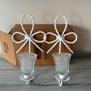 Vintage Twisted Metal Sconces: Homco White Wall Candle Holders, Set of 2