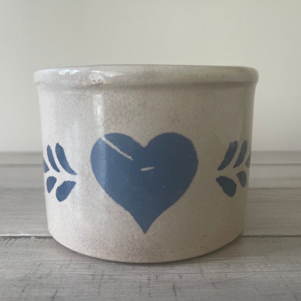 Vintage Roseville Pottery Crock with Blue Heart Small Vintage Crock Roseville USA Vintage Kitchen Decor