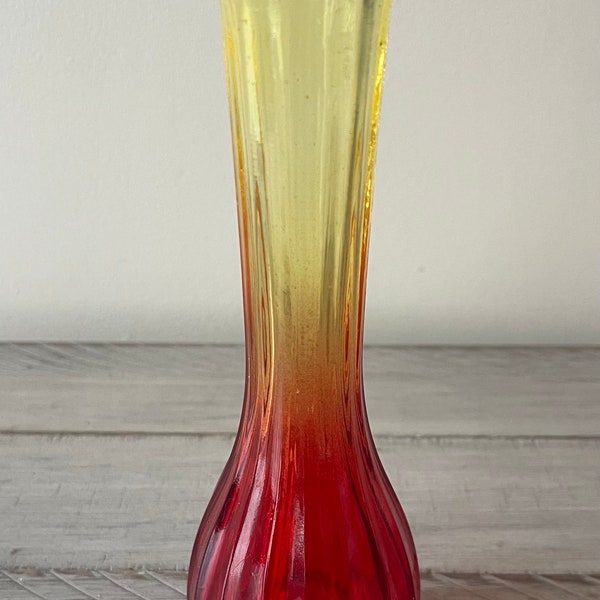 Vintage Vase Jeanette Amberina Bud Vase Red Yellow Glass Vase Vintage Amberina Vase Vintage Jeanette Glass Home Decor