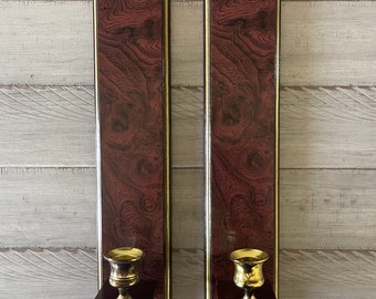 Vintage Wall Sconces Home Interiors Cherry Wood and Gold Sconce Set of Two Vintage Wall Decor Vintage Sconces Vintage Candle Holders