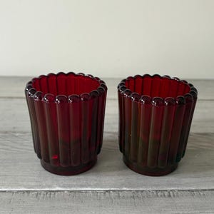 Vintage Red Glass Candle Holders Set of 2 Vintage Candle Decor Ruby Red Glass Decor  Table Decor