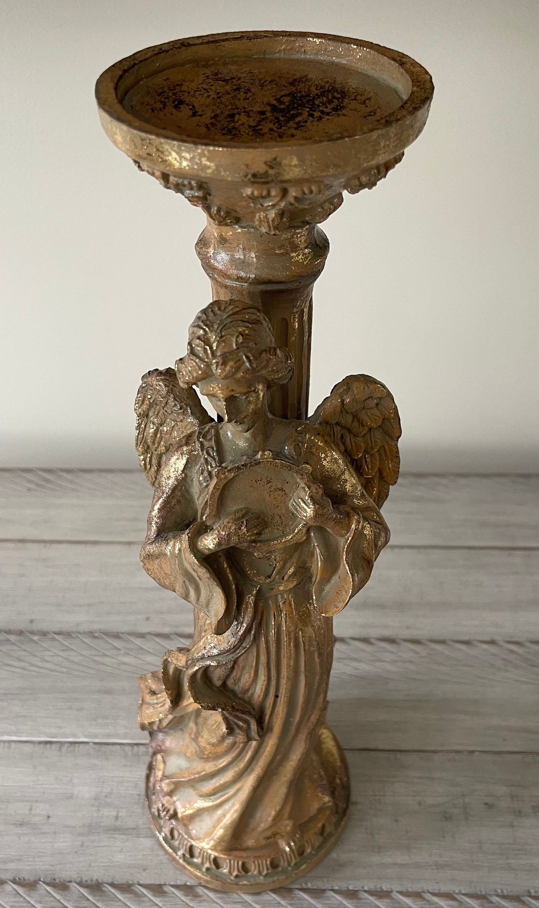 Vintage Gold Angel Candle Holder Tall Angel Pillar Candle Etsy