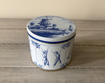 Vintage Decorative Tin Blue and White Rosenberg Round Tin