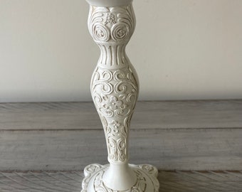 Vintage Ivory Wooden Candlestick Holder with Floral Pattern Ivory Candlestick Holder Table Decor Mantle Decor