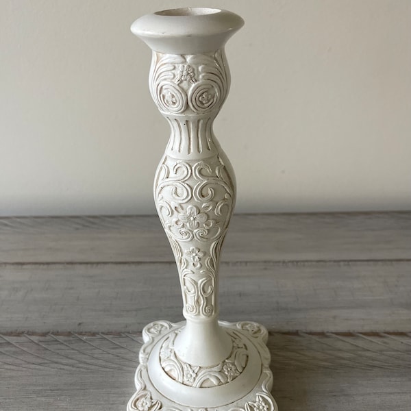 Vintage Ivory Wooden Candlestick Holder with Floral Pattern Ivory Candlestick Holder Table Decor Mantle Decor