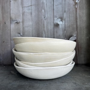 Handmade Bowl, Everyday Bowl, Slab Bowl, White Bowl, Matte White Bowl, 10 inch Bowl, Serving Bowl, Bowl Set, Ceramic Bowl, Organic Bowl,