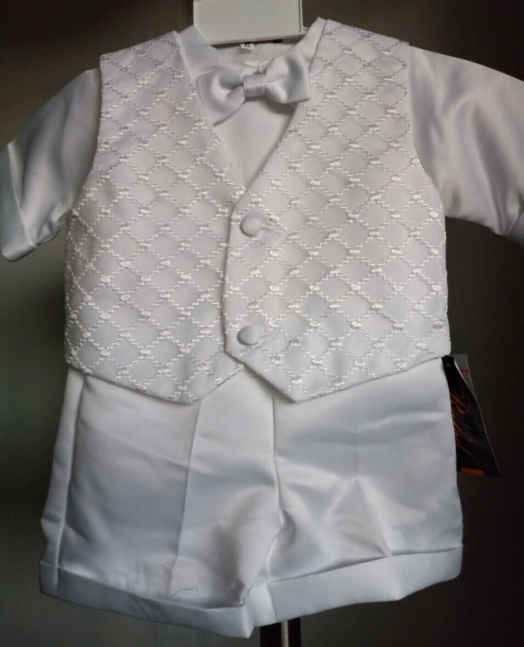 Baptism Christening Gown Baby Boy White Tuxedo Suit Vestments Bow Tie
