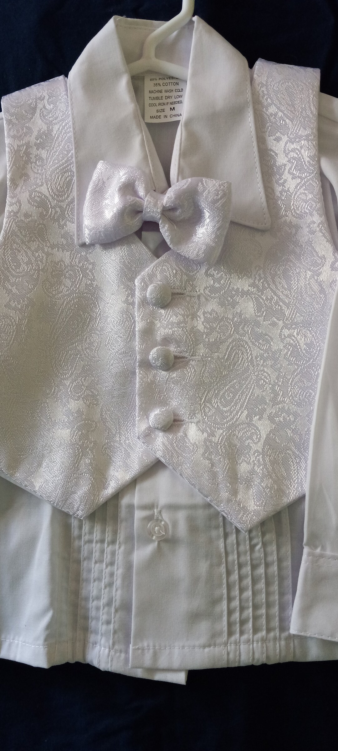 Baptism Christening Gown Baby Boy White Tuxedo Suit Vestments Bow Tie