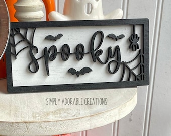 Spooky Tiered Tray Sign , Tricky Or Treat Decorations, Neutral Fall  Decoration, Autumn Mini Sign