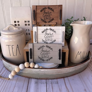 Home Sweet Home Mini Serving Tray Tiered Tray Sign, Tiered Tray Decor Bundle, Modern Farmhouse Decor, Shelf Sitter