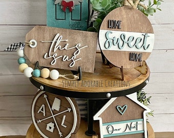 Home Sweet Home Tiered Tray Decor, Neutral Modern Farmhouse Decor, 3D Wood Signs, Everyday Tabletop  Display, Thanksgiving Decor