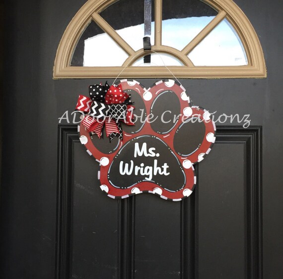 Paw Door Hanger School Spirit Door Hanger Teacher Paw Print Etsy