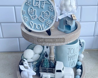 Let It Snow Farmhouse Decor, 3D Wood Signs, Tabletop Display, Winter Gumball Machine