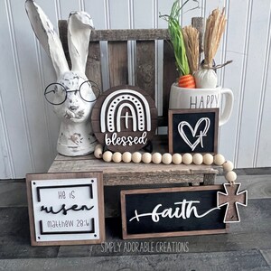 He is Risen Tiered Tray Decor Set Religious Easter Tray Decor Bundle,Farmhouse Spring Mini Signs, Faith Decor