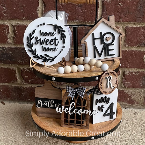 Home Tiered Tray Decor Bundle, Neutral Modern Farmhouse Decor, 3D Wood Signs, Everyday Tabletop  Display, Spring Easter, Birthday Gift