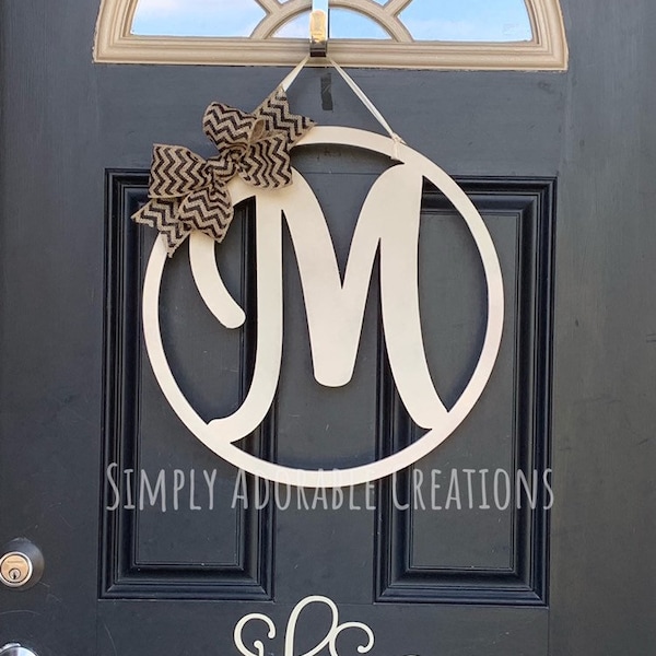 Circle Monogram Sign for Front Door, Letter Door Hanger, Initial Wreath, Personalized Christmas Gift, Gift for Grandparent