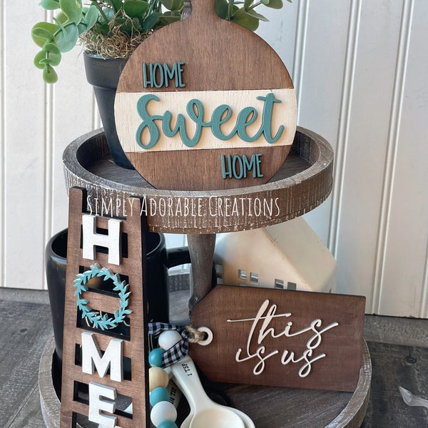 This is Us Home Sweet Home Tiered Tray Decor, Neutral Modern Farmhouse Decor, 3D Wood Signs, Everyday Tabletop  Display,Mother's Day Gift