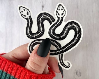 Snake Skeleton Sticker: Black and White Matte Vinyl Decal, Dark Academia Sticker