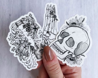 Floral Anatomy Vinyl Sticker, Dark Aesthetic