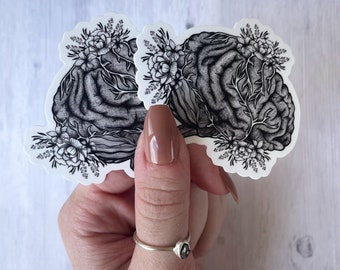 Floral Brain Anatomy Sticker: Stippled Anatomical Decal, Medical Healthcare Gift