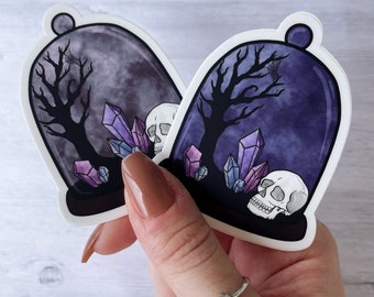 Spooky Terrarium Sticker: Halloween Skull & Crystal Vinyl Decal