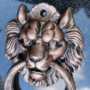 Reserved for Sarah---Lions Head Door Knocker in Cast Iron and an Aged Copper Color