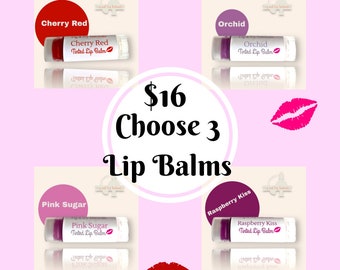 Tinted Lip Balm -  Pick 3 Lip Balms Gift Set  -  Lip Stain - Organic Natural Lip Balms