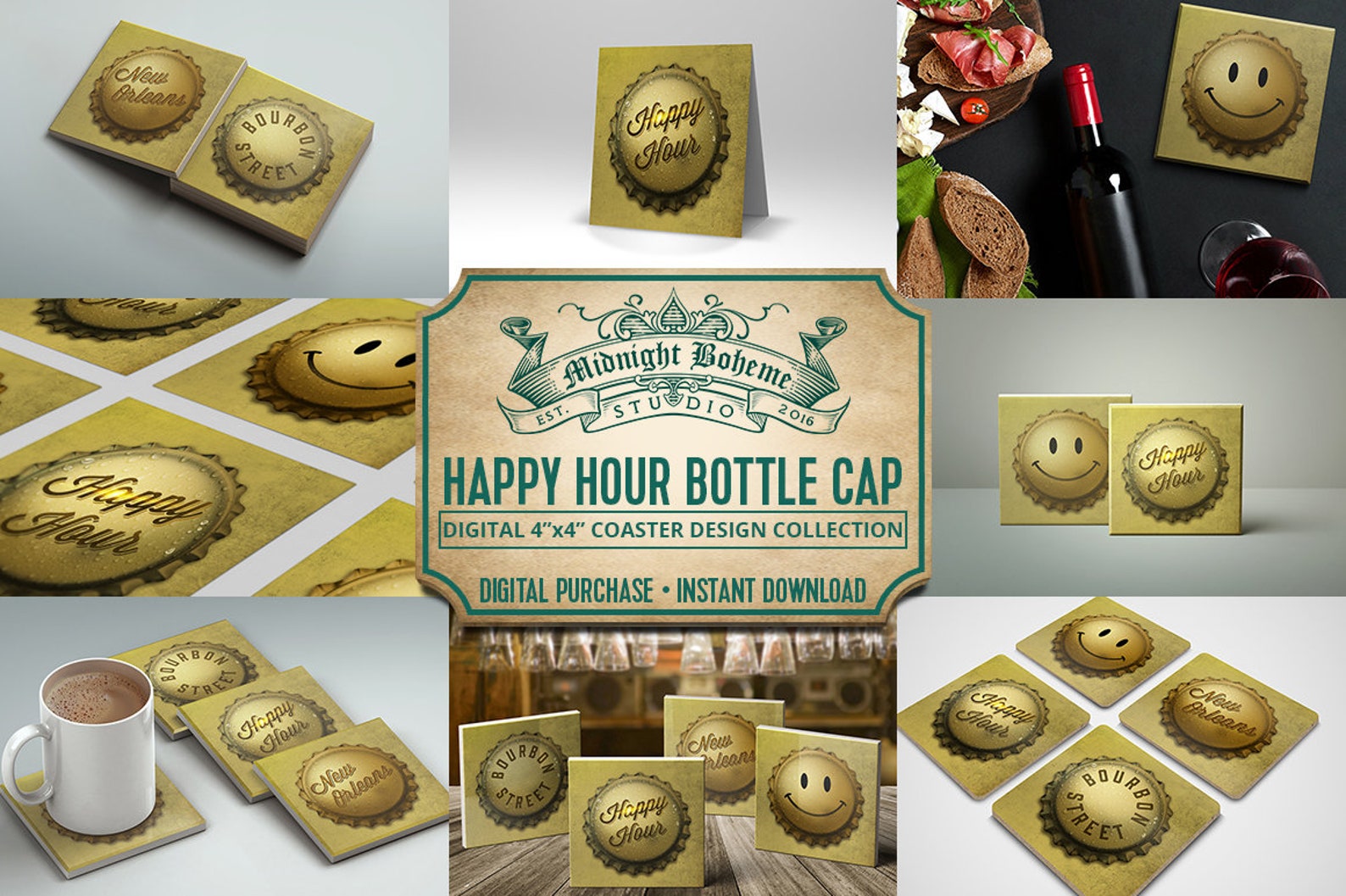 Bourbon Street Lucky Bottle Cap Happy Hour Coaster Collection Etsy