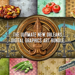 Die ultimative New Orleans Handgefertigte Digitale Kunstwerk Sammlung Druckbare Projekte Scrapbooking, Grußkarten, Webdesign und Karten