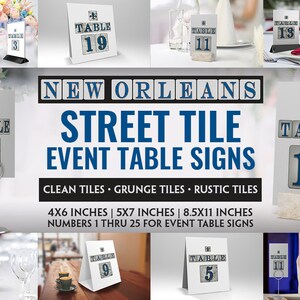 Placas numéricas de mesa de casamento de azulejos de rua de Nova Orleans para impressão para eventos especiais