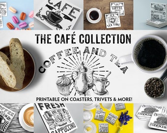 The Café Style Coffee and Tea Coaster Collection for Printing 4x4" Coasters, Trivets & More